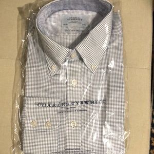 Men’s Navy slim fit button down non iron mini grid check shirt